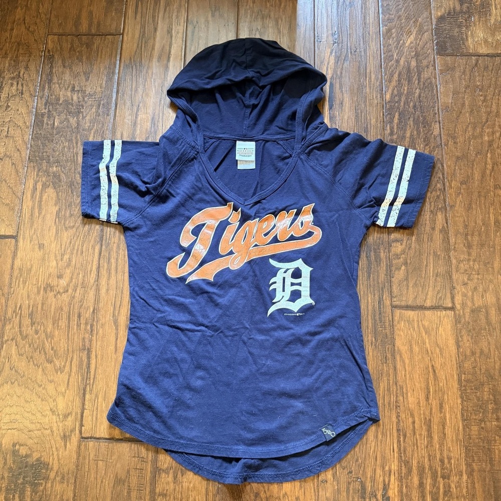 Detroit Tigers Shirt Womens M Navy MLB Baseball 5th & Ocean V Neck babydoll